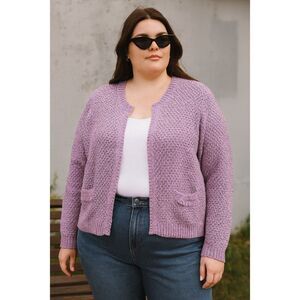 Eureka by Christos Garkinos Purple Textured Knit Cardigan Sweater 3X Preppy Chic